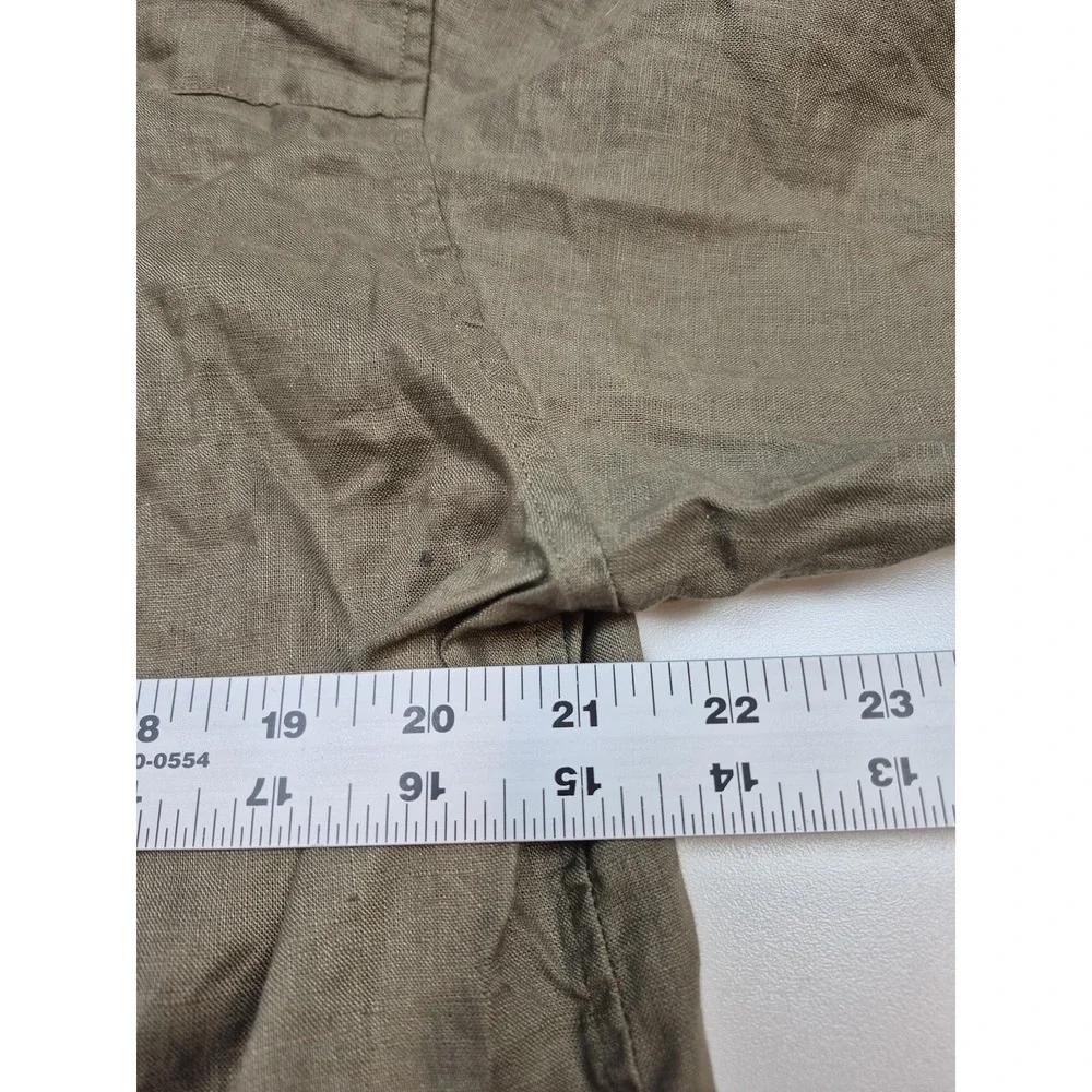 Uniqlo Shirt Womens Medium Green Linen Skipper Collar Pullover Top Long Sleeve - Picture 6 of 10